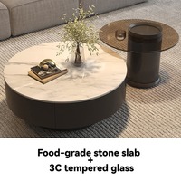 Table basse de style italien haut de gamme - Table à thé moderne minimaliste de luxe léger avec plateau en pierre - Meuble de salon grande capacité
