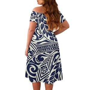 Nuovo Design abito da sera a manica corta a tracolla fiore di ibisco polinesiano stampa <span class=keywords><strong>tribale</strong></span> abito Midi taglie forti da donna - Product Image 4