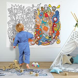 Nouvelle <span class=keywords><strong>tapisserie</strong></span> murale à suspendre DIY à colorier, motif animaux de dessin animé et monstres <span class=keywords><strong>graffiti</strong></span>, pour la décoration de fond des chambres d'enfants, en polyester et terylène - Product Image 1