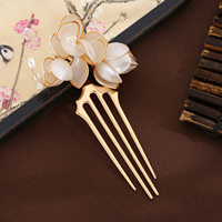 Peigne à cheveux Kanzashi Runcheng Handicrafts AS-3342, fleur de magnolia blanche, perle pendante, alliage doré, 25 cm, style chinois