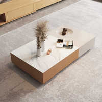 Table basse en dalle de granit avec design de couleur assortie, sans peinture, meuble TV rectangulaire de style rustique moderne