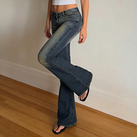 Pantalon évasé vintage Y2K en jean délavé et vieilli, respirant, coupe-vent, écologique, pour femme, été-automne, taille basse, patchwork, boutonné