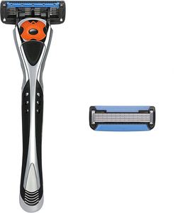 In the Trend 5 Blade Stainless Steel Pivoting Head <b>Razor</b> with Rubber Handle Non-Disposable for Men's Face Shave - Product Image 2