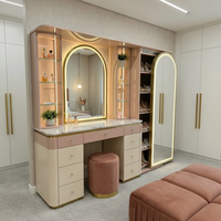 Miroir de Coiffeuse Lumineux Moderne de Luxe à Luminosité Réglable avec Panneau Amovible et Rangement en MDF pour Chambre à Coucher – Vente en Gros