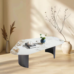 Lu Durable estilo moderno piedra sinterizada tablón de madera gris mesa de centro de acero inoxidable fácil de limpiar sala de estar muebles para el hogar - Product Image 4