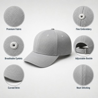 Casquette de baseball vintage personnalisée, gris clair, en sergé de coton structuré, 6 panneaux, visière incurvée, réglable, unisexe, pour toutes les saisons, usage quotidien