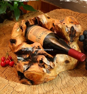 Doğal sedir kök ahşap 3-Bottles rustik ahşap şarap rafı ile toptan sayaç üst şarap rafı - Product Image 3