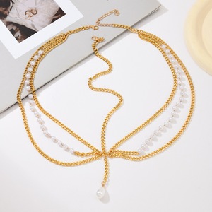 Catena per capelli bohémien multi-filo con perle e nappe in metallo, semplice catena per fronte, gioielli e accessori per capelli da donna - Product Image 4