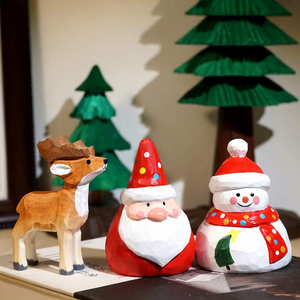 Decorazioni Natalizie Artigianali in <span class=keywords><strong>Resina</strong></span>, Piccoli Ornamenti Intagliati a Mano: Pino, Pupazzo di Neve, Babbo Natale, Renna, Decorazioni in Legno Massiccio per Atmosfera Festiva - Product Image 1