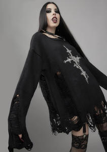 <span class=keywords><strong>Pull</strong></span> à col rond <span class=keywords><strong>noir</strong></span> personnalisé pour femmes, style gothique punk, tricot ajouré, <span class=keywords><strong>pull</strong></span> à épaules dénudées - Product Image 3