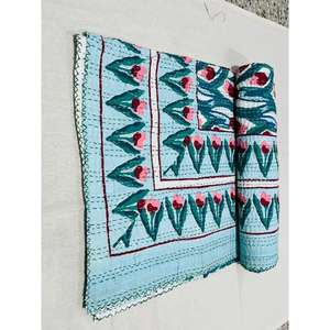 Handcrafted Kantha <b>Quilt</b> Cotton <b>Bedspread</b> Made Using Block Printing Techniques Offering Breathable Fabric And Decorative Appeal - Product Image 5