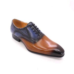 2021 New Design Brown Plain Toe Leather <b>Shoes</b> Blue Leather Patchwork Men Lace up Formal Autumn Business Casual Dress <b>Shoes</b> - Product Image 3
