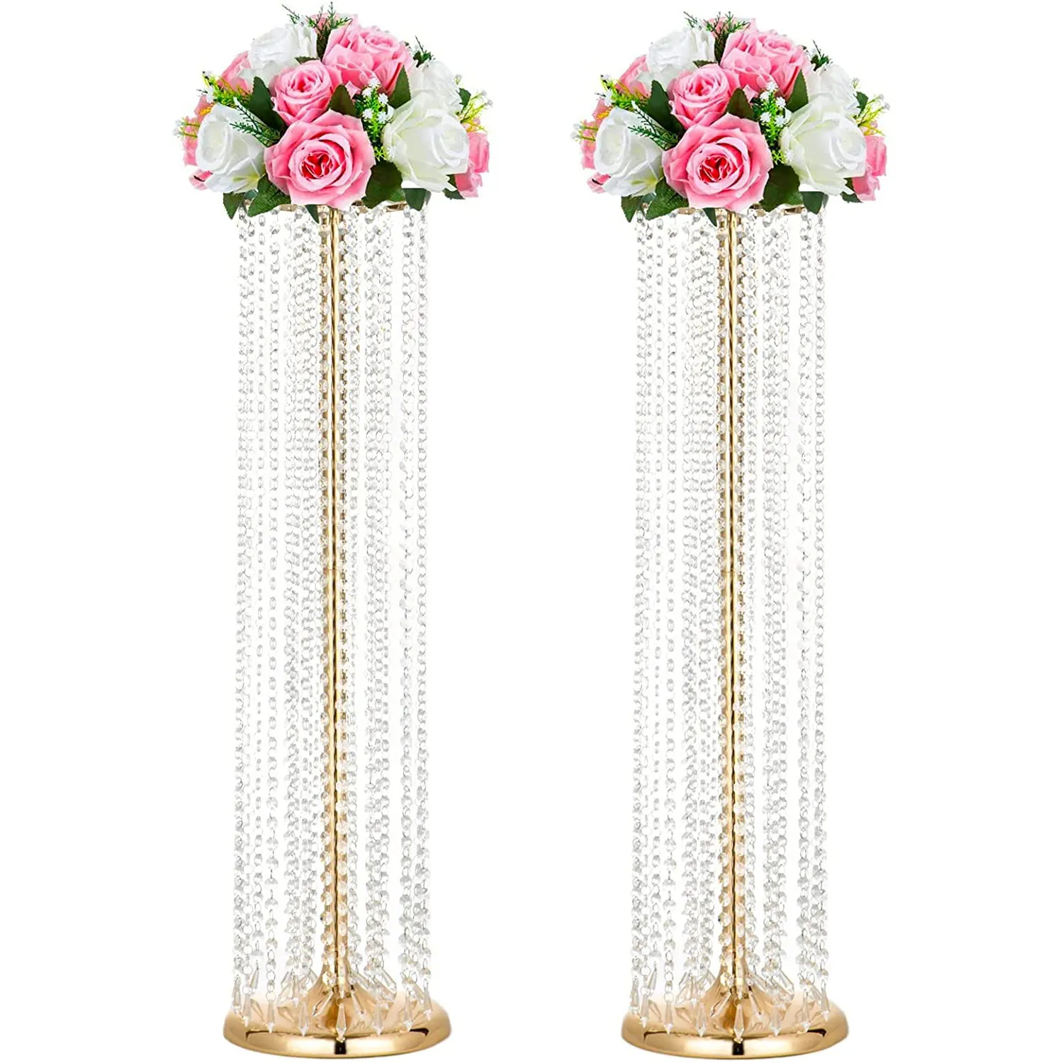 35.43in Tall Metal Wedding Centerpieces with Chandelier Acrylic Crystals Flower Stand Leads Road Stands for Wedding Party