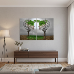 Elegante Impresión Artística en Lienzo con Silueta de Árbol Cara a Cara para Espacios Serenos, JUEGO DE 4 LIEÑOS - Product Image 3