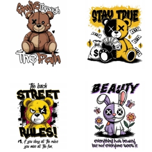 Pegatinas Termoadhesivas Urban Teddy Bear DTF con <span class=keywords><strong>Citas</strong></span> Aterradoras, Transferencias Térmicas para Ropa Urbana, Graffiti, Hip Hop, Oso para Jóvenes - Product Image 1