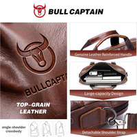 BULLCAPTIAN Maletín de Cuero Genuino para Hombre, Bolsa de Mensajero para Portátil de 14 Pulgadas, Bolso de Hombro Casual de Lujo para Oficina y Negocios