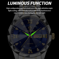 2026 BINBOND 2521 B2521 Montre-bracelet de mode pour homme en acier inoxydable avec calendrier lumineux et mouvement à quartz