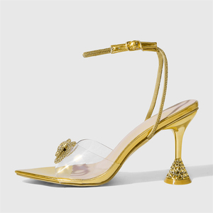 2025 Single Strap Snake Pattern Open <b>Toe</b> Sexy Sandals High Quality Crystal Bowknot Stiletto Party Women's Shoes - Product Image 2