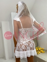 KISS ME ANGEL, lingerie sexy pour filles, babydoll, dentelle, épaules dénudées, accessoires de cheveux blancs élégants, mariage de rêve