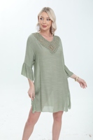 Robe de plage élégante pour femme, col en V, crochet, manches à volants, vente en gros d'usine