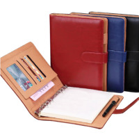 Carnet A5 personnalisé avec logo imprimé, couverture rigide en cuir PU, agenda de réunion de bureau, classeur à anneaux, journal avec porte-stylo, planificateur d'affaires