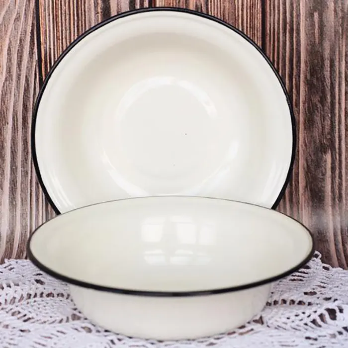 20cm big size environmental classic enamelware metal stock ice salad soup bowl with black rim