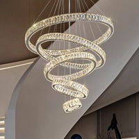 Lustres suspendus de luxe sur mesure pour hôtel, grands lustres à anneaux, luminaires suspendus pour escalier, lustres modernes en cristal LED