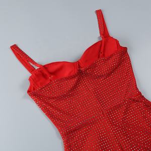 Abito Lungo da Donna Sexy con <span class=keywords><strong>Spalline</strong></span>, Glitter e Diamanti, Stile Sirena, Rosso, Senza Maniche, Schiena Scoperta, con Strass, Aderente, per Feste e Club - Product Image 5