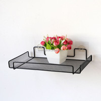 Estante de pared para enrutador, soporte de almacenamiento para TV, malla negra, decoración de pared, cesta