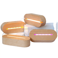 Support de Base de lumière USB en bois de forme ovale 3D LED veilleuses pour l'art acrylique sculpté à la main artisanat en bois boîtes en bois signes muraux