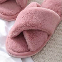 Hiver Mode Dames Peluche Fluffy Fond Doux Intérieur Maison Peluche Ouvert TPR Chaussures Croisées Chaudes Glissades Pantoufles pour Femmes