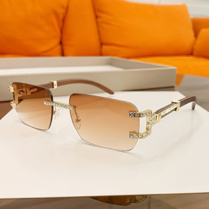 Lunettes de soleil vintage en métal et bois avec monture carrée, lunettes pour hommes style rétro, lunettes pour femmes sans monture avec strass et diamants - Product Image 4