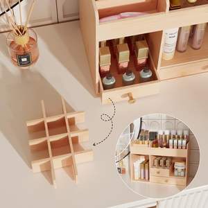 Boîte de rangement pour cosmétiques et soins de la peau en bambou, organiseur de maquillage avec <span class=keywords><strong>tiroirs</strong></span> pour <span class=keywords><strong>commode</strong></span>, coiffeuse, comptoir de salle de bain - Product Image 3