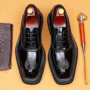 Chaussures Oxford en cuir de vachette à semelle épaisse, bout fermé, imperméables, finition lisse, décontractées et formelles, neuves, de haute qualité, en cuir véritable pour hommes - Product Image 5