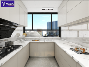 Hiện đại Nhà Bếp tủ đặt U hình dạng sơn mài <span class=keywords><strong>MDF</strong></span> bán sỉ khách sạn biệt thự Tủ armario de cozinha sẵn sàng lắp ráp đá cẩm thạch - Product Image 5