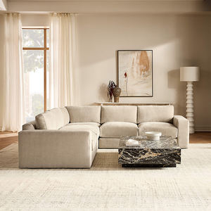 أريكة قطاعية على شكل حرف L من المخمل بلون بني فاتح، مقاومة للبقع، مع وسائد من الريش، أريكة عصرية فاخرة لغرفة المعيشة - Product Image 1