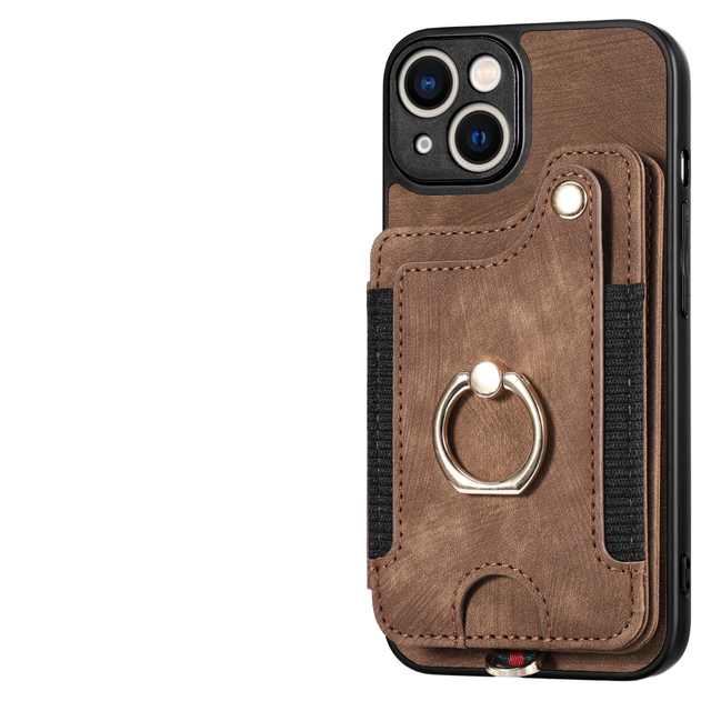 Luxury Retro PU Leather Phone Case for iPhone 16 15 14 13 12 11 Pro Max Magnetic Wallet Card Slot Ring Holder Cover Phone Grip