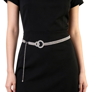 Cadena de cintura con hebilla de doble círculo de diamantes de imitación brillantes al por mayor, accesorio de vestido con logotipo personalizado, cinturón de cristal para mujer para fiesta - Product Image 5