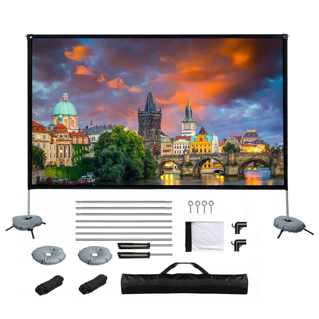 Portable Foldable 120-Inch HD 4K Outdoor Projector Screen 16:9 Format Double Sided Projection with Stand