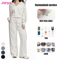 Ensemble de vêtements de sport décontractés Janya, logo, vêtements de sport, pantalon de survêtement à jambes larges, veste à capuche, ensemble de yoga 2 pièces pour femmes, couleurs contrastées