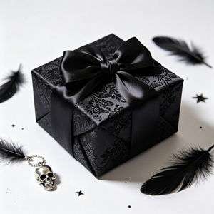 Noeud en ruban de satin polyester imprimé damassé noir, fait main, pour boîte cadeau d'Halloween, emballage de fête gothique, décoration de cheveux - Product Image 3