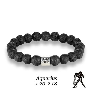 Bracelet de perles en pierre volcanique Aquarius, bijoux du zodiaque unisexe, cadeau 1.20-2.18 - Product Image 1