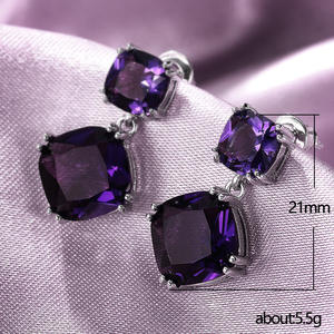 Modern <b>Purple</b> Gemstone Drop Earrings <b>Cushion</b> Cut Geometric Design Claw Setting Women's Fashion Jewelry Party Wear - Product Image 6