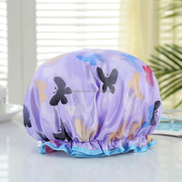 PEVA topi mandi wanita, topi Shower anti air lapisan ganda kualitas tinggi ramah lingkungan