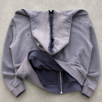 Sudadera con capucha para hombre personalizada, estilo streetwear, con borde deshilachado, estampado de salpicaduras de pintura, rasgada, oversize, vintage, lavada, desgastada, con cremallera