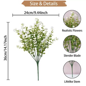 Feuilles et fleurs d'eucalyptus artificielles, toucher réel, résistantes à l'eau, résistantes aux UV, écologiques, herbe d'anniversaire, vente en gros - Product Image 5