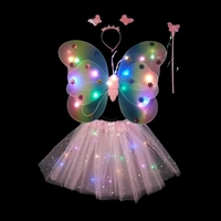 Ailes de fée LED en gros pour fête d'anniversaire, Halloween, Noël – Robe à ailes de papillon LED 4 pièces/ensemble pour filles