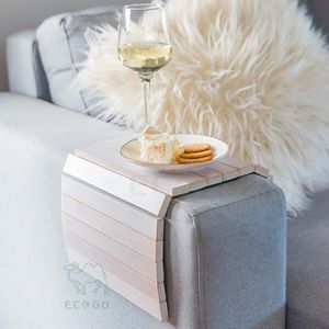 Plateau de canapé antidérapant en bambou laqué, table d'accoudoir pliable pour vaisselle dans le salon - Product Image 6