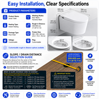 WC intelligent mural allongé avec réservoir intégré, siphon en P, sans limite de pression d'eau, chasse automatique, double chasse, siège chauffant, design compact
