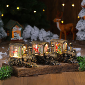 New Creative Gold-Brushed Glowing Water-Filled PVC <b>Train</b> Head <b>Ornament</b>, <b>Christmas</b> Gift Decoration, Night Light - Product Image 2